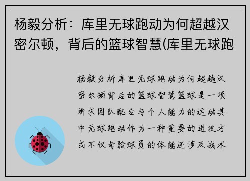 杨毅分析：库里无球跑动为何超越汉密尔顿，背后的篮球智慧(库里无球跑位集锦)