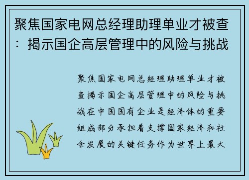 聚焦国家电网总经理助理单业才被查：揭示国企高层管理中的风险与挑战